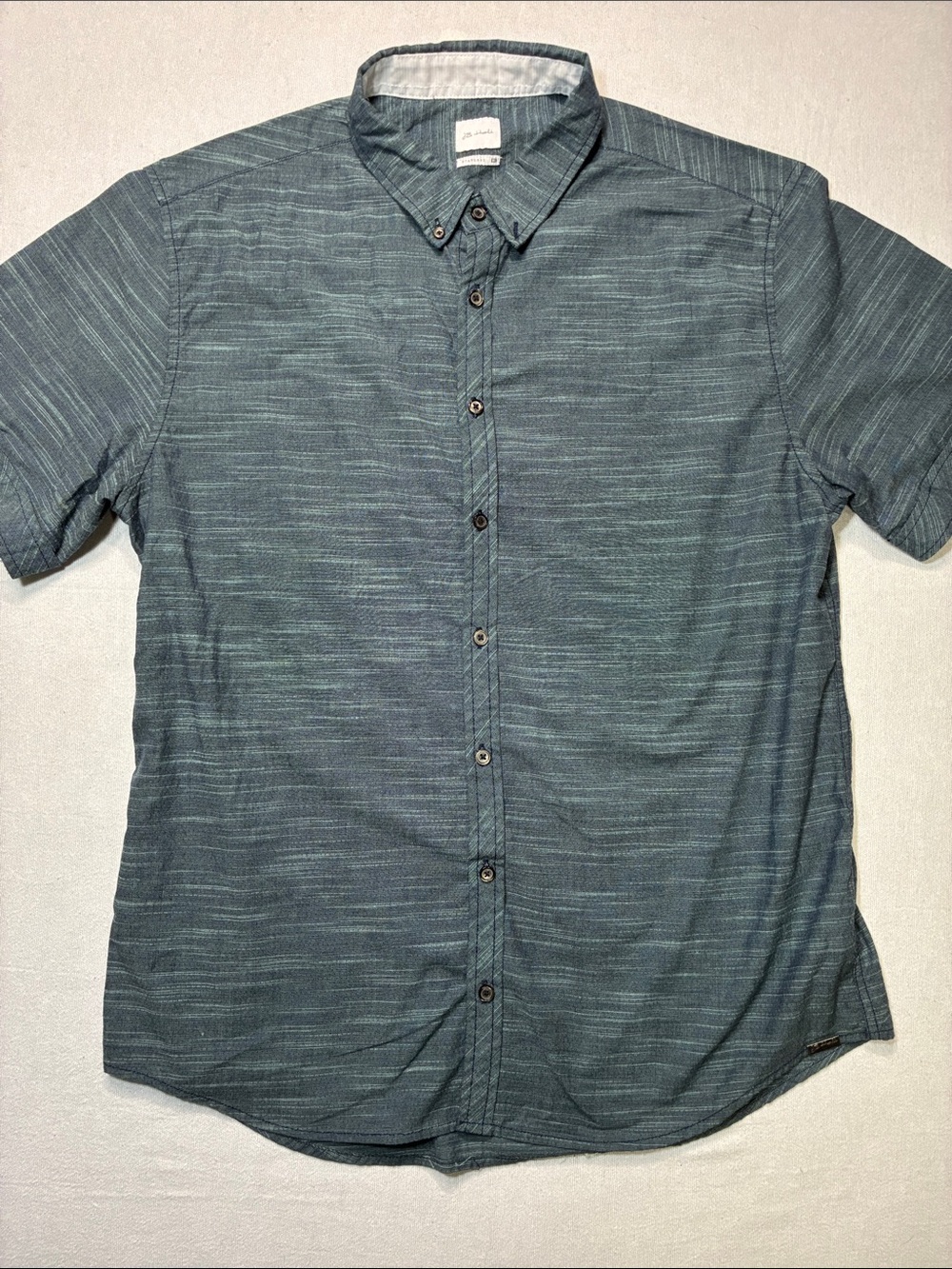 Men's Short Sleeve Button-Up Shirt - Teal Heather